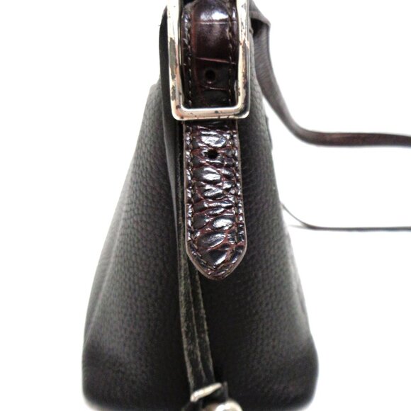 VTG BRIGHTON Organizer Black & Brown Leather Croc Embossed Shoulder Bag Purse - Picture 4 of 16